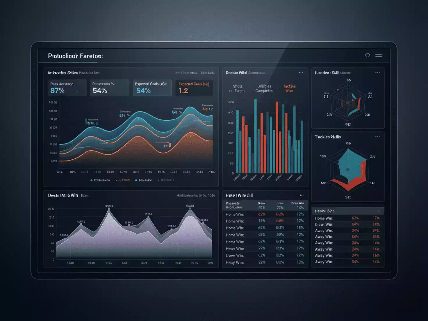 Gráficos y estadísticas de análisis de fútbol en una pantalla