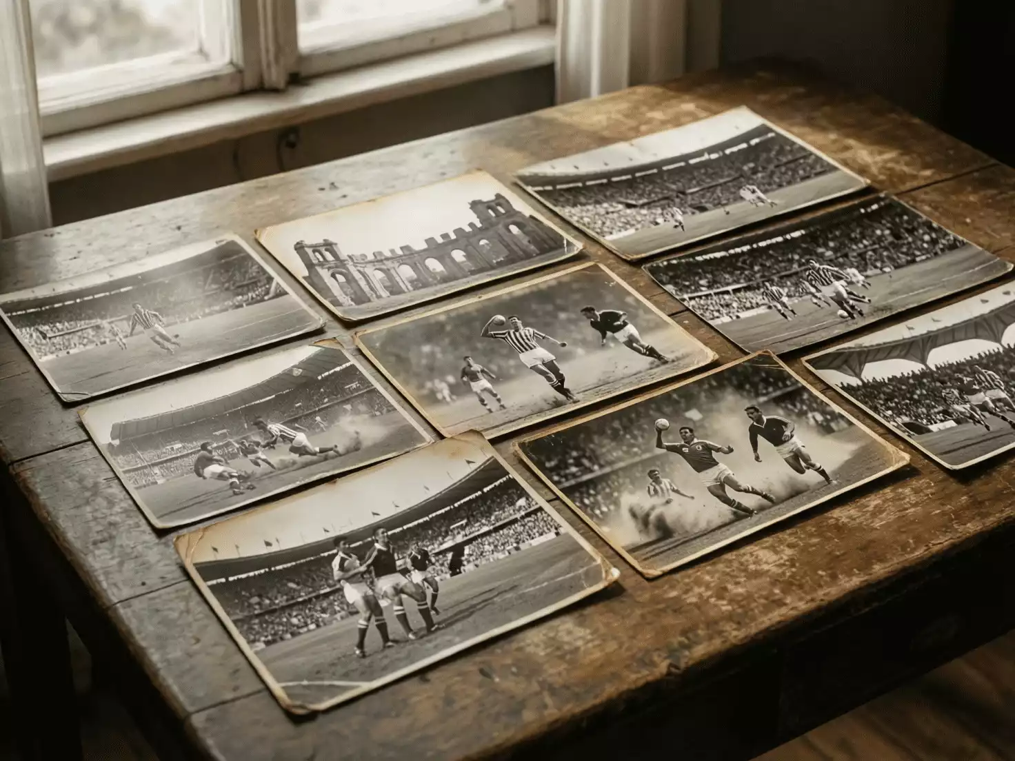 Colección de fotografías históricas de fútbol sudamericano en blanco y negro