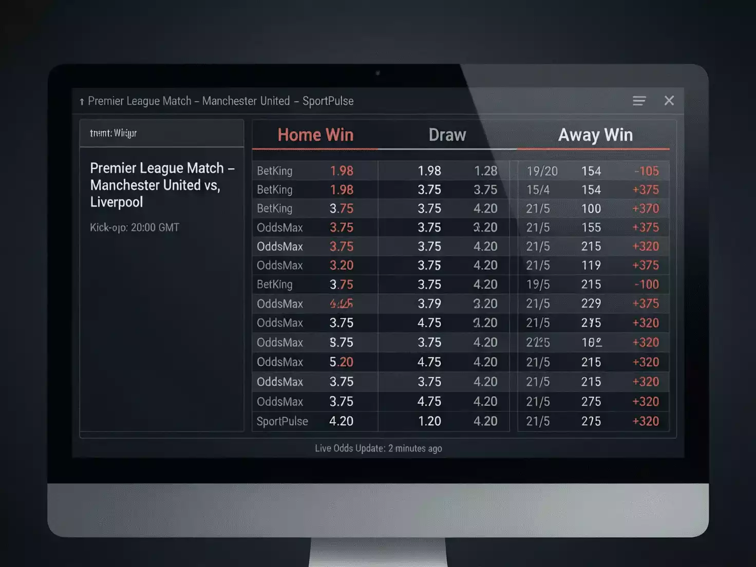 Pantalla mostrando comparación de cuotas entre diferentes casas de apuestas