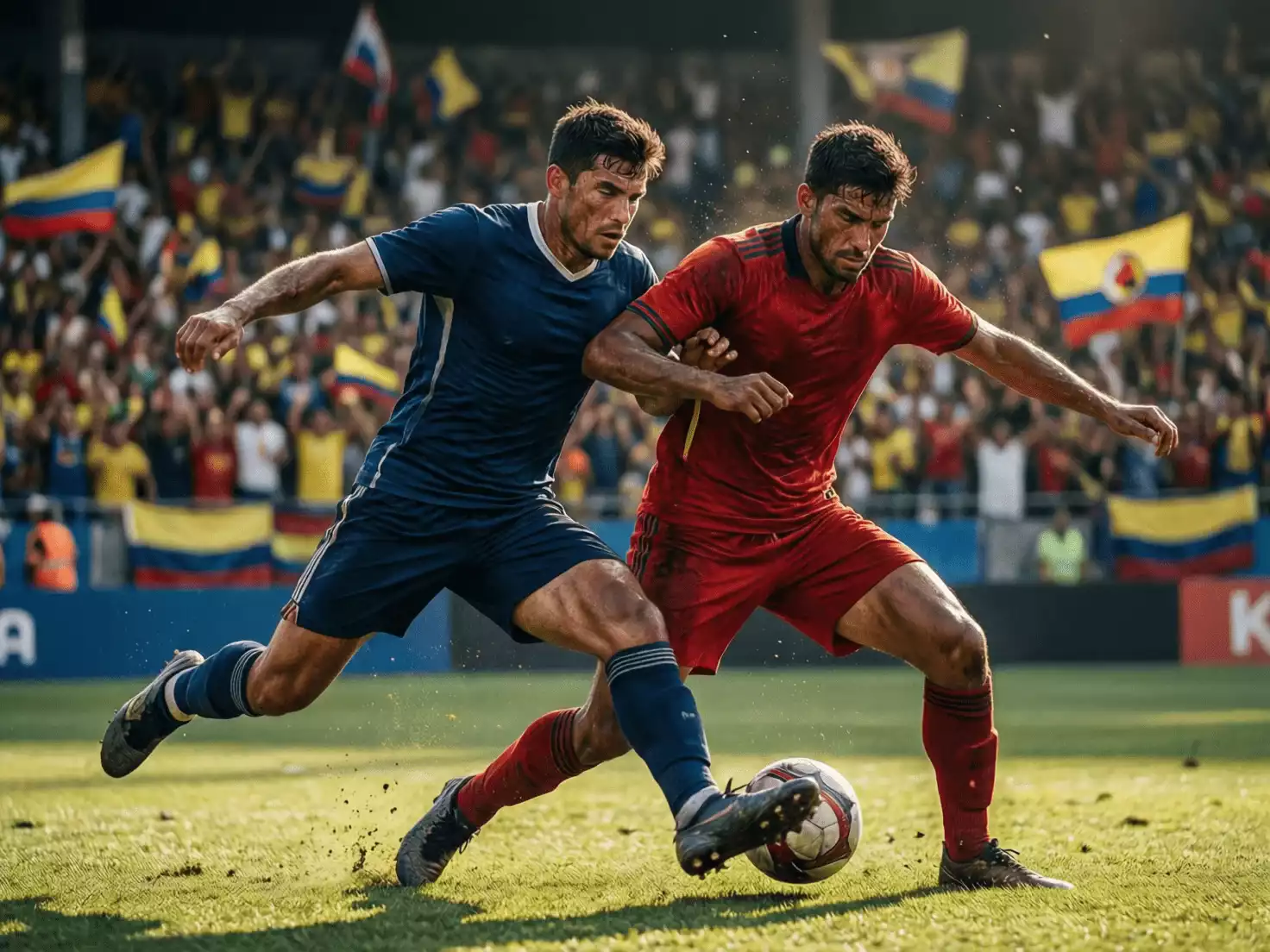 Jugadores disputando un balón en un partido de cuadrangulares colombianos