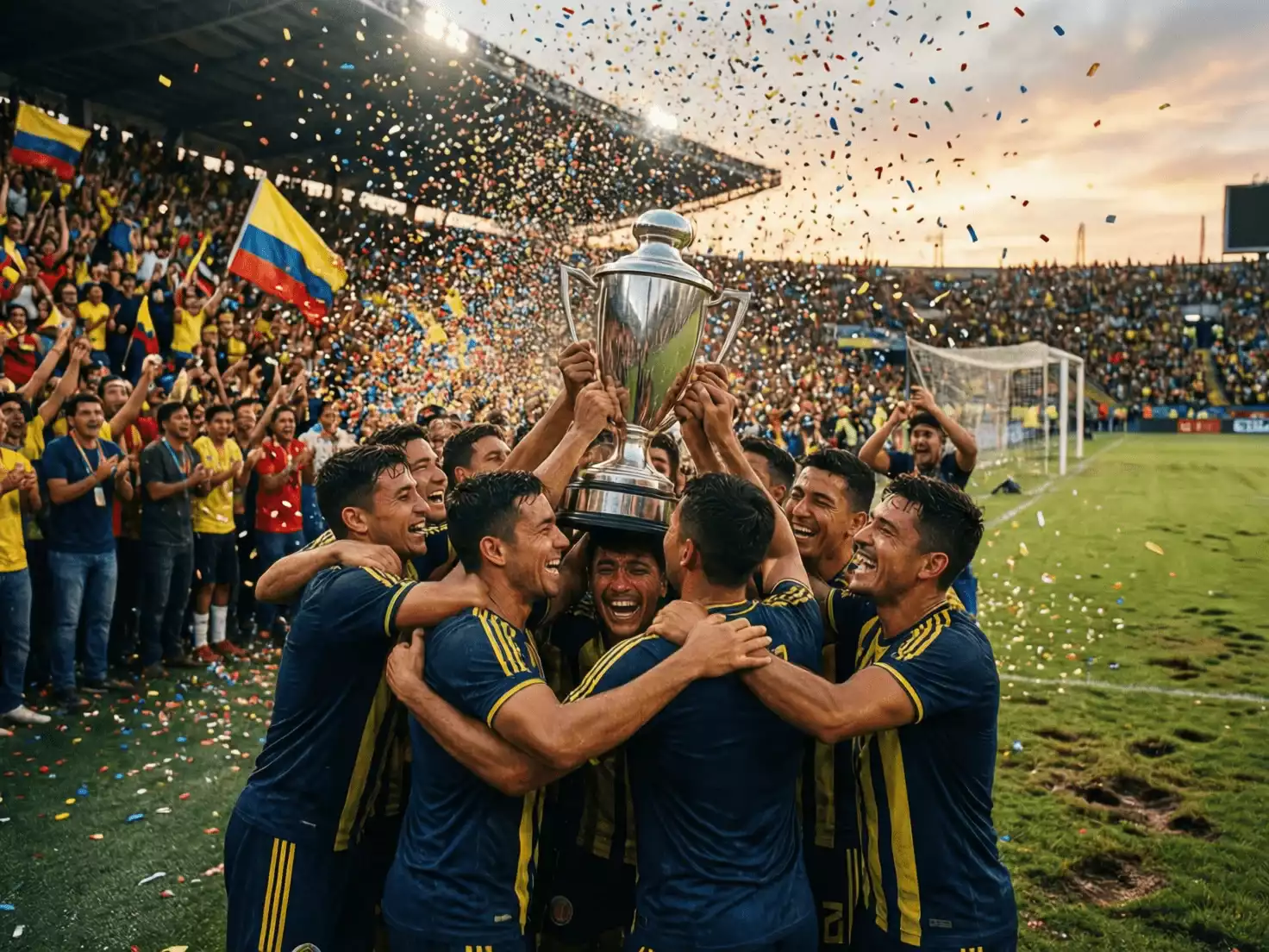 Celebración de un equipo colombiano tras ganar una final de Liga BetPlay
