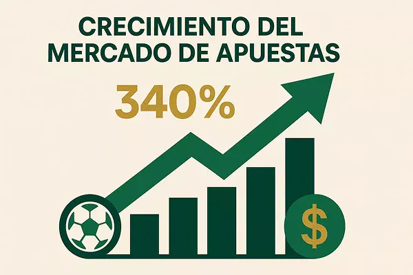 Gráfico mostrando crecimiento del 340% en el mercado de apuestas americano desde 2019