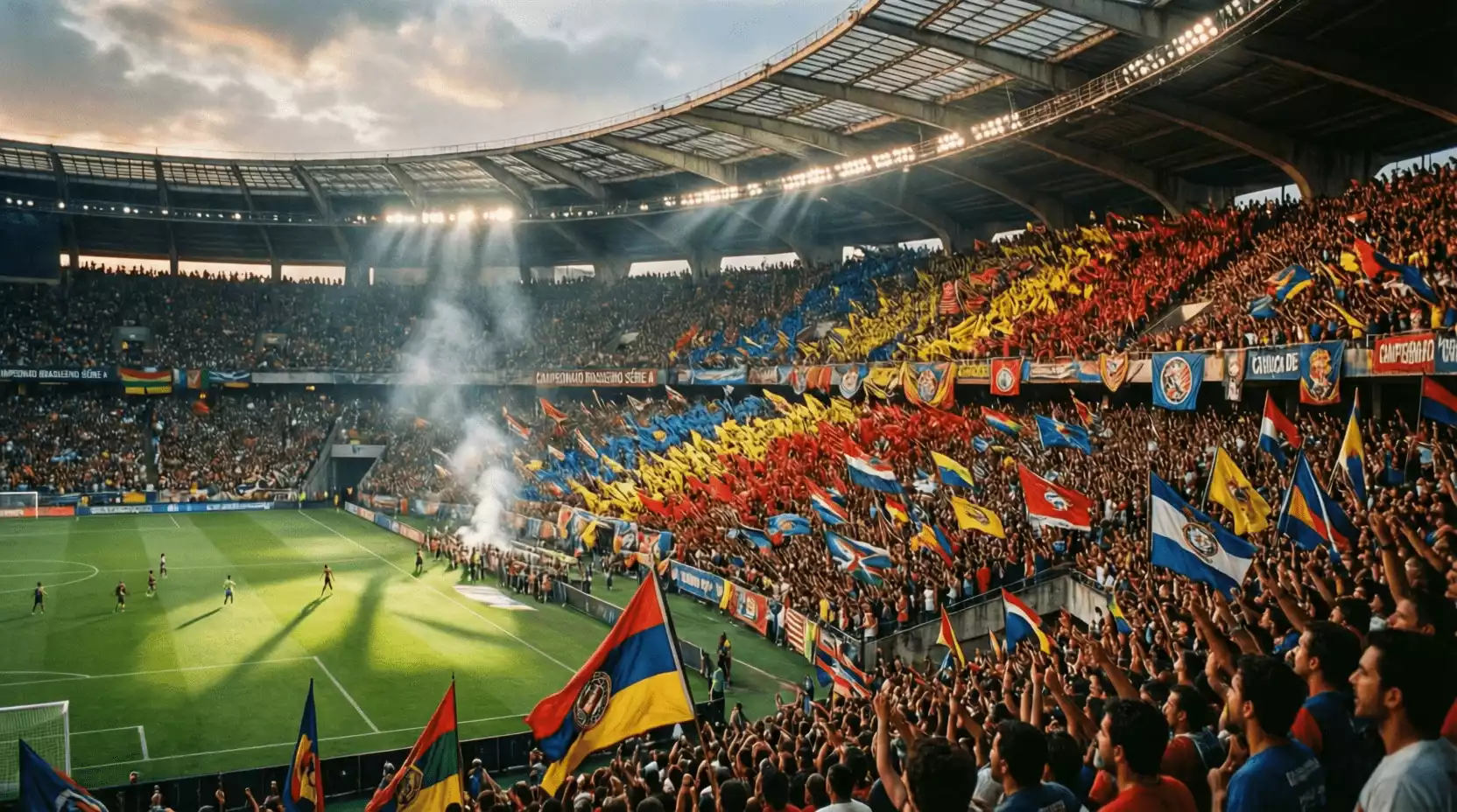 Estadio brasileño lleno de aficionados durante un partido del Brasileirão