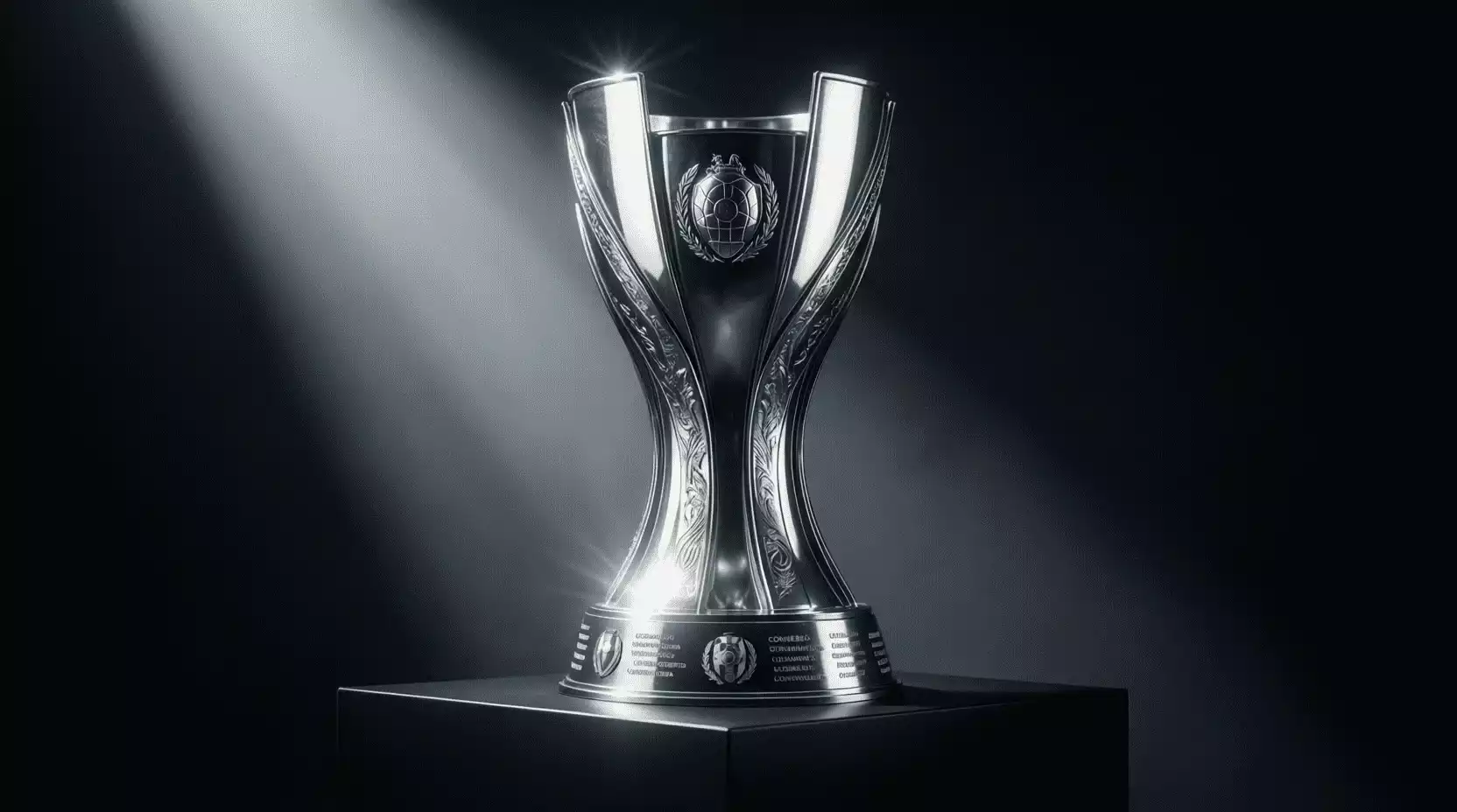 Trofeo de la Copa Sudamericana exhibido con iluminación dramática