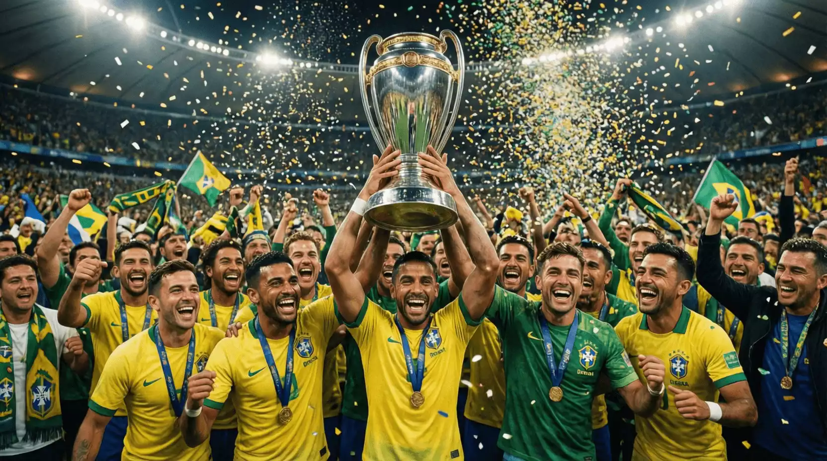 Jugadores brasileños celebrando un título de Copa Libertadores