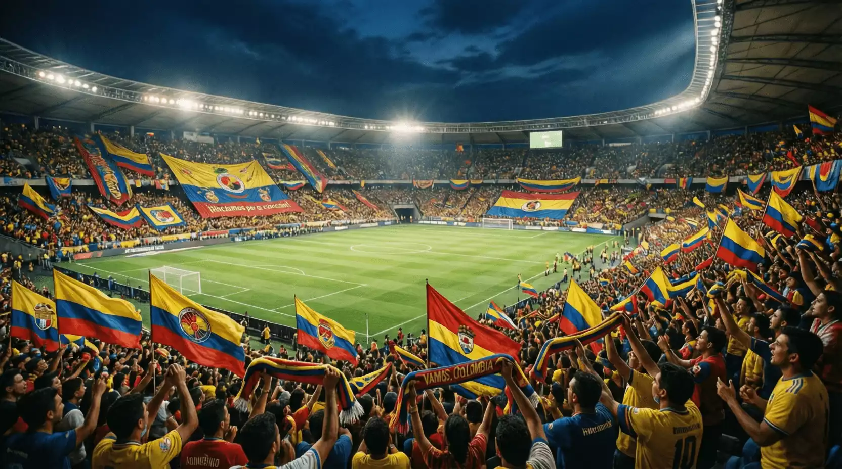 Estadio colombiano lleno de aficionados durante un partido de Liga BetPlay