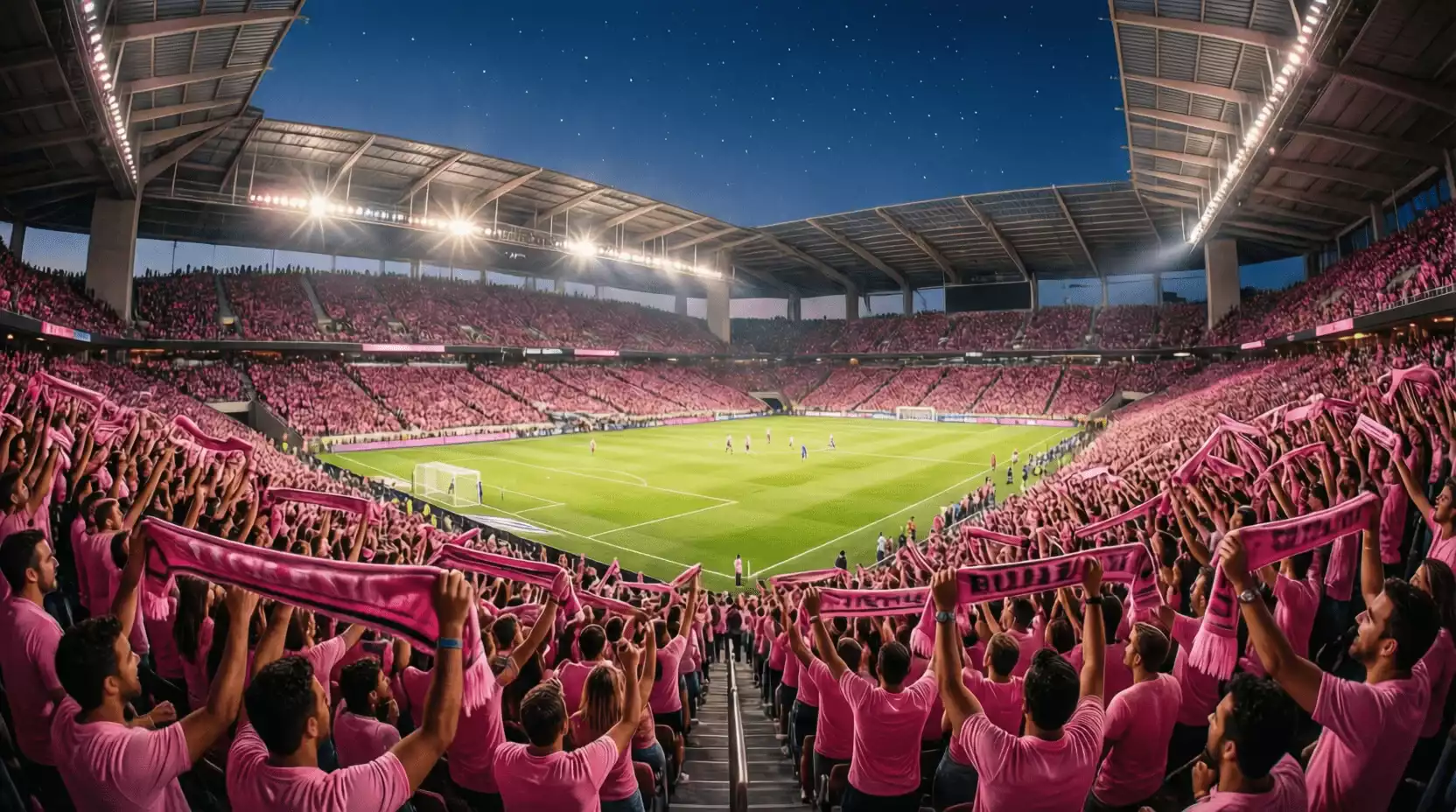 Estadio del Inter Miami lleno de aficionados con camisetas rosas