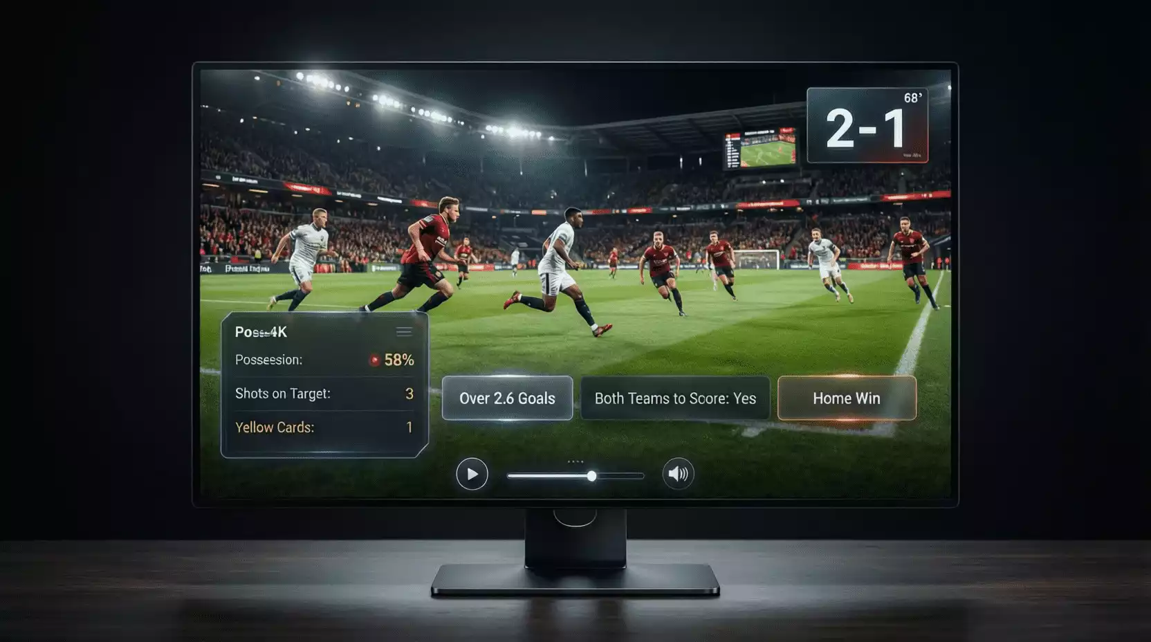 Pantalla mostrando transmisión de fútbol en vivo desde plataforma de apuestas