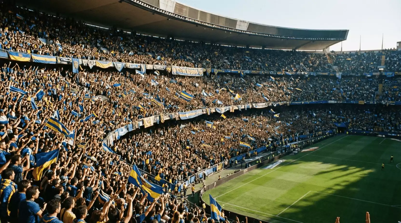 La Bombonera llena de aficionados durante un Superclásico argentino