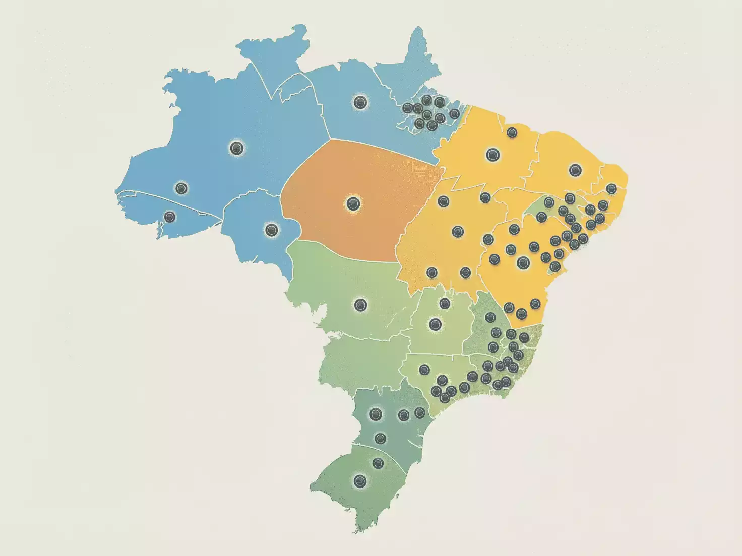 Mapa de Brasil mostrando la distribución de equipos del Brasileirão