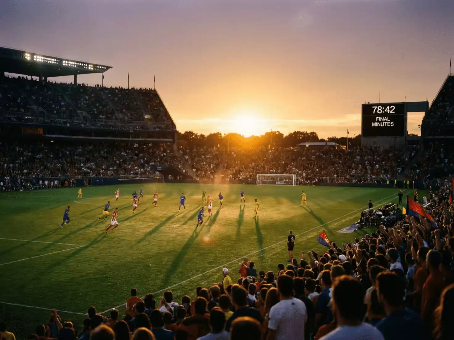 Partido de fútbol disputándose en un estadio de Estados Unidos durante el verano
