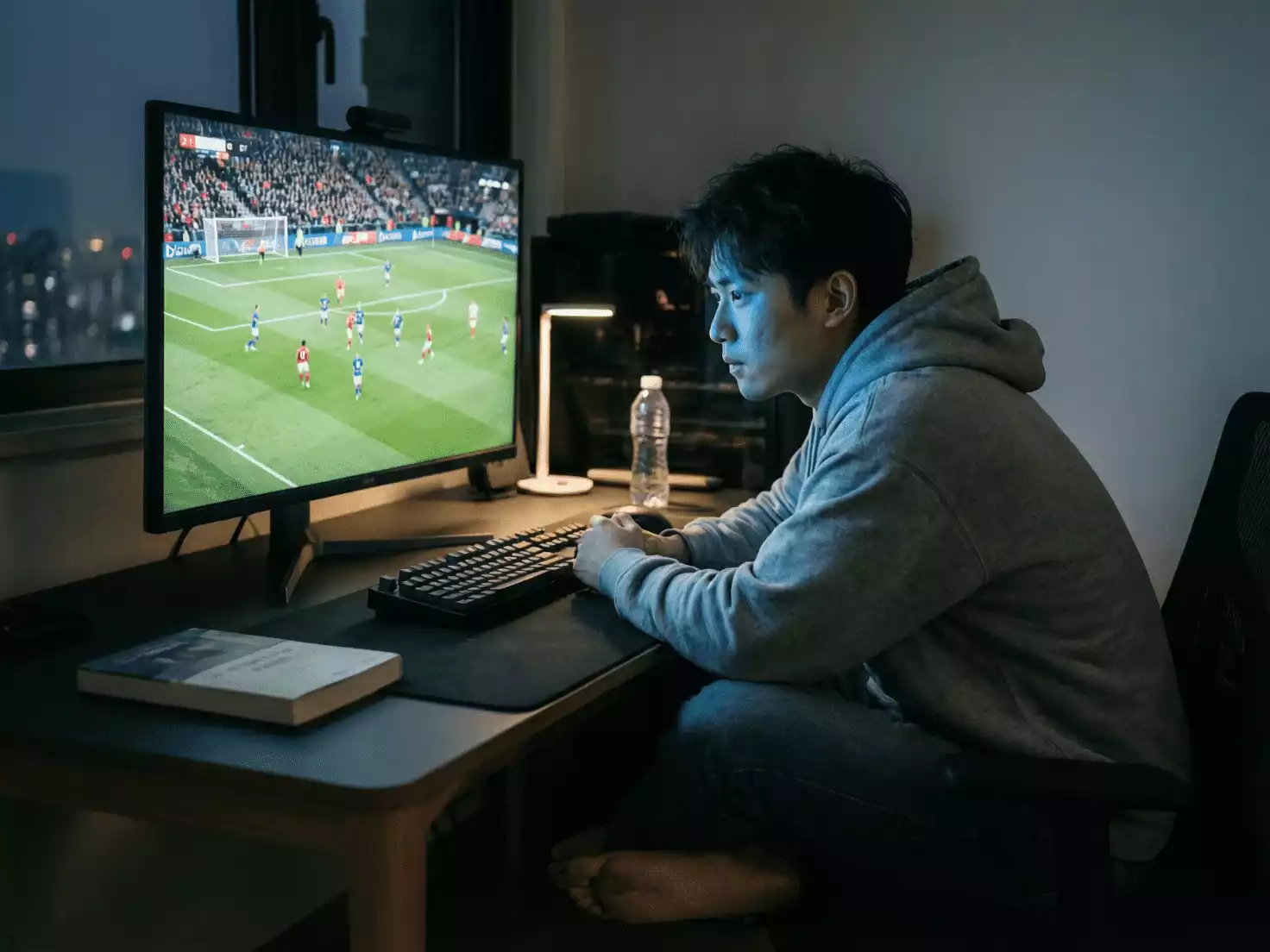 Persona viendo un partido de fútbol en streaming en su ordenador