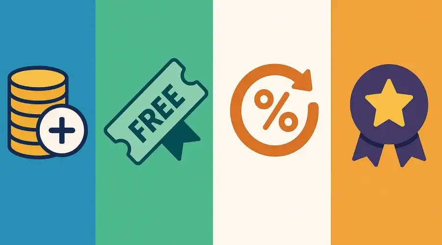 Infografía de tipos de bonos de apuestas: bono por depósito, freebets, cashback y bono sin depósito